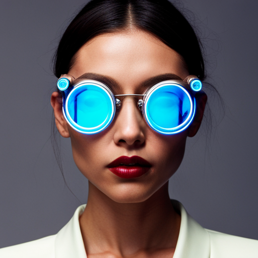 futuristic sunglasses, cyberpunk monocle, neon-lit cityscape