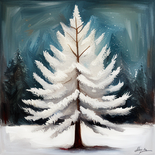 Christmas tree, white background, textured canvas, oil, vintage