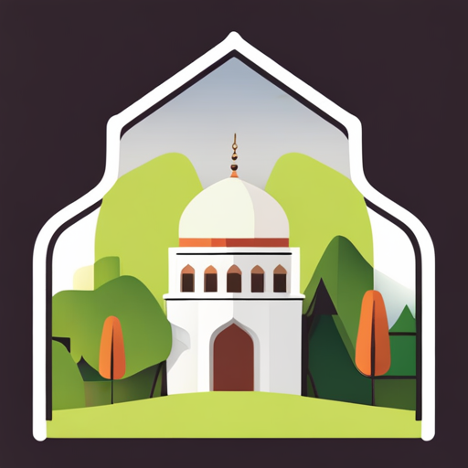 masjid symbol, rounded border, border shadow, clock, 04:10, caption, 7 minutes walking distance, app opening screen