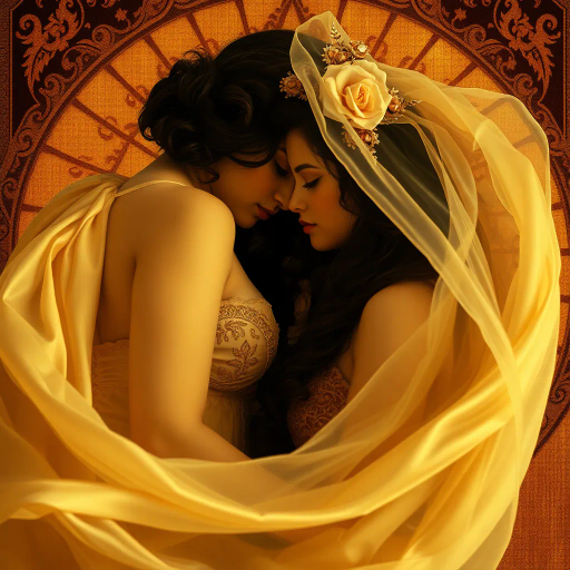 romantic sensuality, chiaroscuro lighting, vivid hues, flowing lines, emotional depth, intimate setting, Gustav Klimt influences, rich textures, human form, warm ambiance, baroque compositions, provocative aesthetic, seductive elegance, delicate forms, renaissance echoes, passionate expression, lush brushstrokes, dynamic movement, dreamlike atmosphere, contemporary flair, evocative symbolism, narrative quality, intimate portraiture, sensuous allure, timeless romance, intricate ornamentation, visual poetry, dramatic shadows