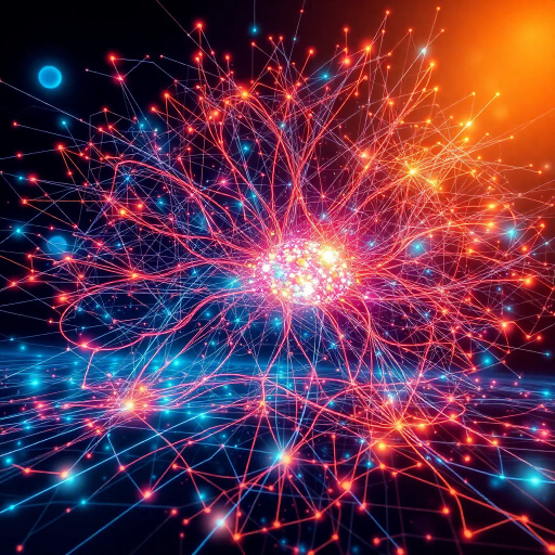 futuristic ai mind map, digital networks, interconnected nodes, vibrant colors, neural pathways, technology-inspired, abstract shapes, cybernetic theme, intricate patterns, artificial intelligence, contemporary design, computer graphics, minimalist aesthetic, dynamic flow, interconnected lines, data visualization, glowing elements, conceptual art, modern futurism, digital connectivity