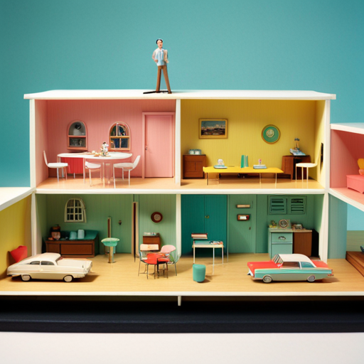 pastel, nostalgia, symmetry, whimsical, Wes Anderson, color blocking, vintage, retro, 1960s, quirkiness, whimsy, melancholy, surrealism, monotone, whimsical architecture, theatrical lighting