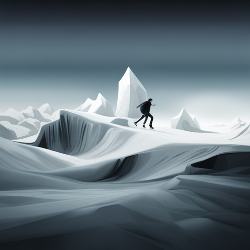 surrealism, winter, playful, graphical, Arctic waddle, animation, looping, sliding, comedy