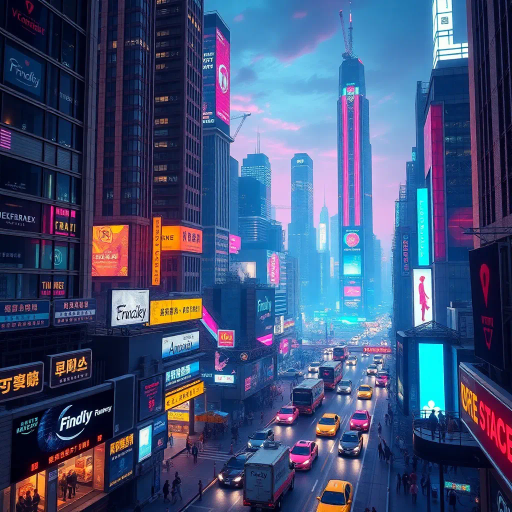 futuristic metropolis, skyscrapers, bustling streets, dynamic movement, neon lights, technological advancement, cyberpunk aesthetic, strategic planning, diverse cultures, innovation, high-tech architecture, night cityscape, vibrant energy, corporate power, networking, global influence, digital connectivity, urban landscape, visionary leaders, business attire, synergy, economic growth, synthwave glow, digital frontier, neon reflections, pulsating vibes, Blade Runner, digital realms, electric hues, dystopian allure