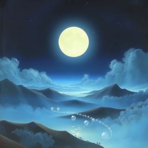 ethereal dreams, surreal landscape, vibrant colors, flowing textures, magical realism, soft lighting, Salvador Dali influences, tranquility, dreamscape, starry night, whimsical elements, peaceful slumber, abstract shapes, gentle curves, serene mood, imaginative world, lucid dreaming, otherworldly atmosphere, intricate details, harmonious balance
