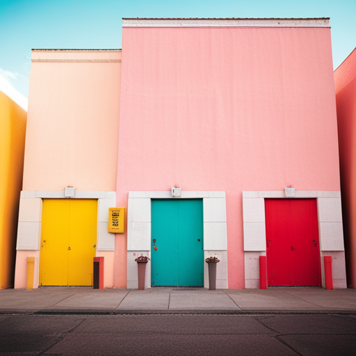 Symmetrical framing, bright colors, whimsical architecture, quirky characters, detailed props, slow motion, vintage vibes, organic textures, yellow tint, whimsical landscape, playful compositions, geometric shapes, pastel tones, surrealism, nostalgia, mid-century modern design