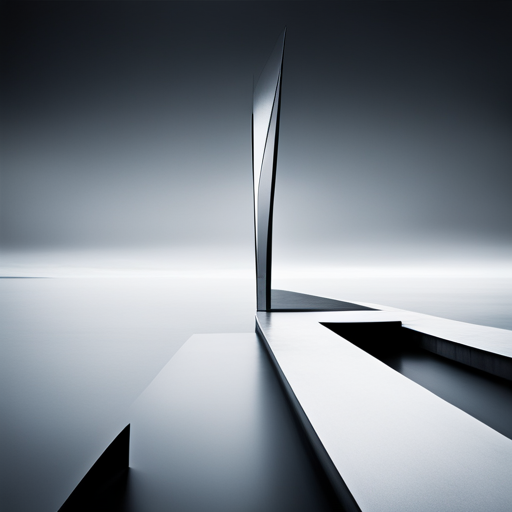 Futuristic, minimalist, sleek, monochromatic, geometric shapes, glossy surfaces, metallic accents, sharp edges, high contrast, 3D modeling, precision, uniformity