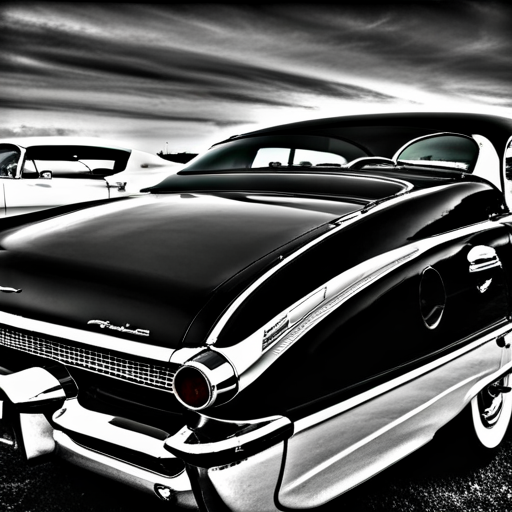 vintage automobiles, mid-century modern design, chrome accents, monochromatic tones, sleek lines, tailfins, American muscle, leather interiors, drive-in theaters, Route 66, glamorous Hollywood stars, black and white photographs, road trips, gas guzzlers, nostalgic nostalgia