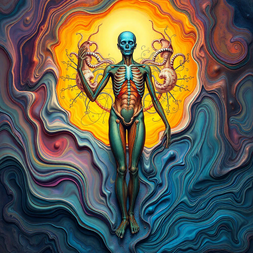 surreal anatomy, intricate textures, vivid colors, smooth gradients, Salvador Dali, ethereal glow, abstract forms, dreamlike essence, human form exploration, fluid lines, avant-garde representation, mysterious allure, imaginative interpretation, bold contrasts, soft pastels, organic shapes, abstract expressionism, emotional depth, surreal perspective