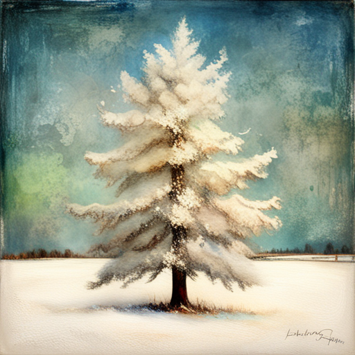 Christmas tree, white background, textured canvas, oil painting, vintage