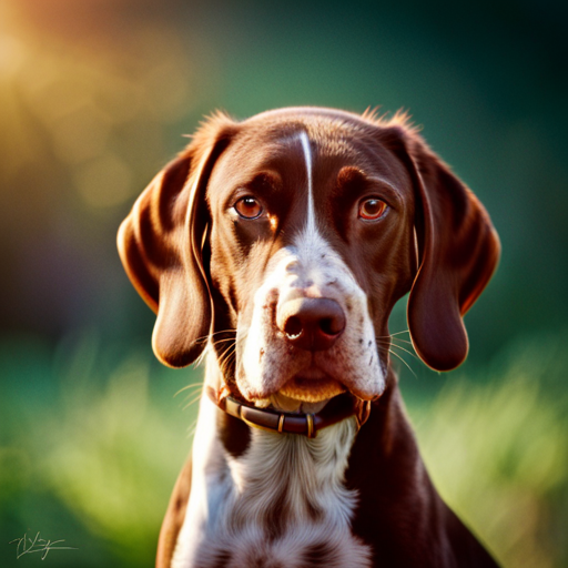 nature, animals, photography, portrait, dog, puppy, German shorthair pointer, cute, adorable, pet, wildlife, outdoor, playful, energetic, curious, sunlight, warm tones, close-up, furry, wagging tail, wet nose, expressive eyes