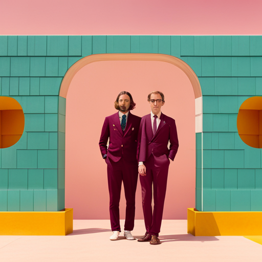 futuristic, artificial intelligence, Wes Anderson cinematic style, quirky, pastel colors, symmetrical, retro-futurism, vintage tech, whimsical, droll humor, meticulously crafted, miniature scale, isolated protagonists