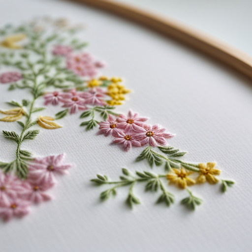 pastel, floral, meadow, embroidery, delicate, soft, impressionism, Monet, nature, bloom, spring, intricate, detailed, texture, impressionistic, vibrant, gentle, brushstrokes, color palette, light and shadows, field, hand-stitched, fabric, needlework, needlepoint, artistic, feminine, elegant, floral pattern, tranquil, peaceful, garden, growth, organic, natural, beauty, artwork, artistic representation, textile art