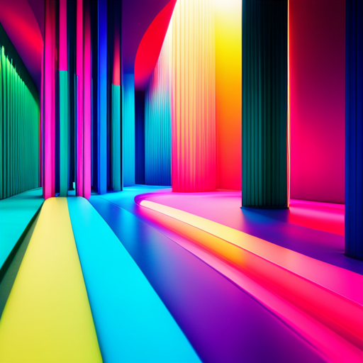 chromatic aberration, iridescent hues, neon glow, futuristic design, minimalist composition, high contrast, metallic shine, avant-garde, tech-inspired color palette