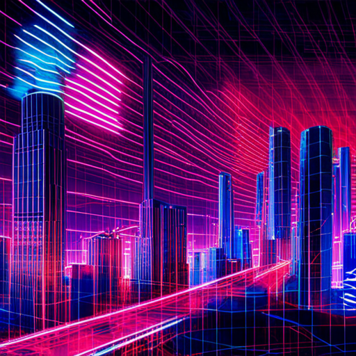 neon lights, futuristic technology, humanoid AI, coding, glitch art, machine learning, cyber culture, virtual reality, code generation, data visualization, algorithmic art