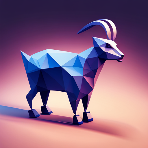 abstract, vector, low-poly, geometric shapes, small, goat, robot, industrial design, vibrant colors, angular lines