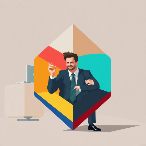 geometric abstraction, abstract forms, vibrant colors, cubic shapes, dynamic composition, modernist influences, office setting, humorous essence, Michael Scott, sharp lines, bold contrasts, corporate environment, satirical twist, abstract expressionism, vivid hues, comic essence, Dwight Schrute influence, television character, contemporary energy, structural interplay, symbolic representation, pop culture reference