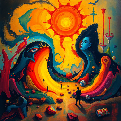 greeting, warmth, connection, vibrant color palette, surreal, Salvador Dali, abstract forms, luminous lighting, dynamic composition, emotive, expressive brush strokes, ethereal, modern twist, conceptual symbolism, interwoven patterns, digital manipulation, intricate textures, bold and vivid, imaginative, dreamlike atmosphere, innovative techniques, visual metaphor