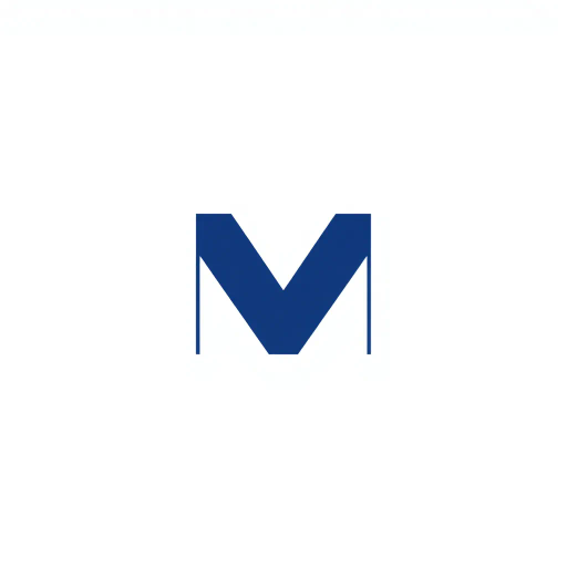 bold M logo mark, solid geometric letter, structured layers, subtle thin horizontal connector lines, indigo on white, modern minimal SaaS branding, flat vector, modernist simplicity, Bauhaus influence, clean design, minimalist aesthetics, structured composition, primary color palette, geometric precision, visual balance, negative space utilization, corporate identity, digital branding, contemporary design language, clarity in form