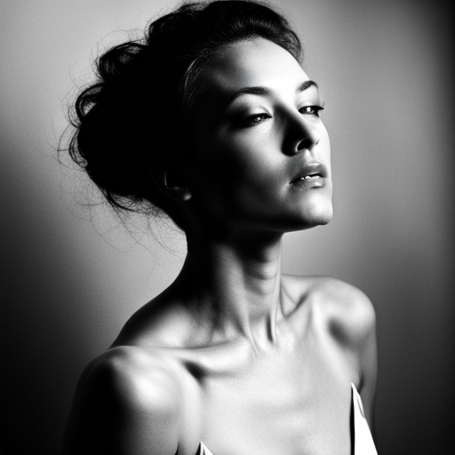 feminine strength, gracefulness, portrait, black and white, soft lighting, emotional expression, beauty, empowerment, contemporary, contrast, delicate features, monochrome, dramatic shadows, timeless elegance, fine art, texture, simplicity