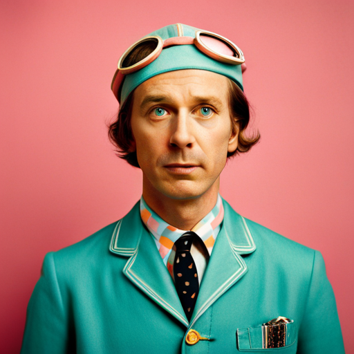 Wes Anderson, quirky, retro, pastel colors, symmetrical, whimsical, vintage, meticulous, distinct framing, idiosyncratic characters, eccentric, droll humor, deadpan, fastidious, hyper-stylized, visual storytelling, unique production design, distinctive composition, analogous color scheme, playful mood, grandiose exteriors, whimsical interiors, attention to detail, idiosyncratic camera movements, deadpan dialogue