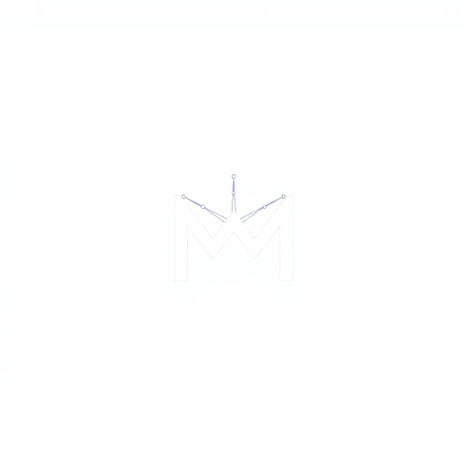 abstract letter M logo, parent node, child nodes, thin branching lines, tree hierarchy, indigo gradient, minimal vector design, white background, geometric abstraction, modernist influence, Bauhaus, clean lines, connection symbolism, hierarchical structure, conceptual design, negative space, visual balance, contemporary aesthetics