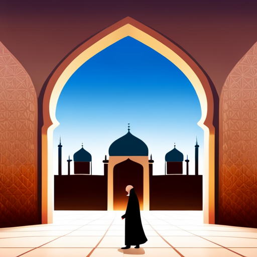 Masjid symbol, opening screen, border, shadow, time: 04:10, caption, 7 minutes walking distance, location