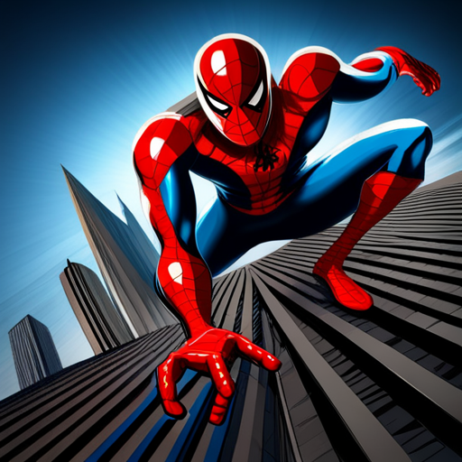 Spiderman, action, superhero, comic book, dynamic, intense, fight, big, scary, monster, vibrant colors, dramatic lighting, high energy, motion lines