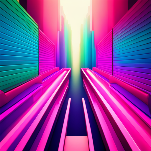 chromatic aberration, iridescent hues, neon glow, futuristic design, minimalist composition, high contrast, metallic shine, avant-garde, tech-inspired color palette