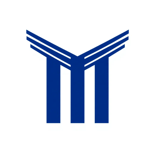 bold letter M, parallel strokes, tapering structure, upward hierarchy, indigo blue, geometric precision, vector design, minimalist aesthetic, structural elegance, balance and symmetry, clean composition, white background, modernist influences, Bauhaus geometry, minimal lines, disciplined form, artistic clarity, abstract expression, Kandinsky inspiration, harmonious contrast, flat color fields, innovative typographic elements, Swiss design principles, mid-century modern vibes