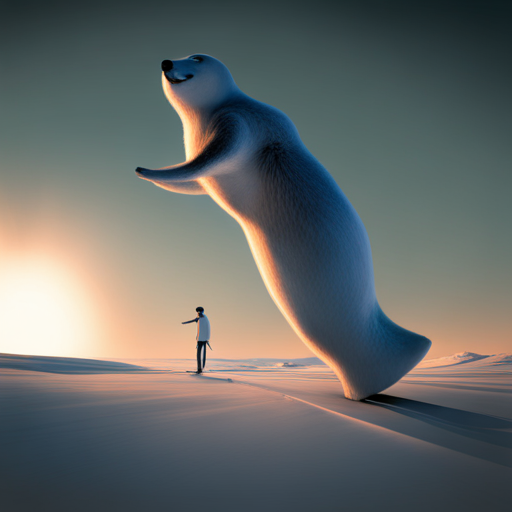 surrealism, winter, playful, sliding, comedy, Arctic animals, animation, looping, ice skating