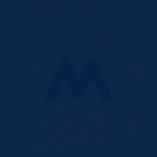 minimal M logo, perspective convergence, depth, hierarchy, solid indigo blue, geometric, modern tech design, flat vector, white background, Bauhaus influences, clean lines, symmetry, contemporary aesthetics, spatial innovation, futurism, precision, abstraction, innovative branding, structural elegance