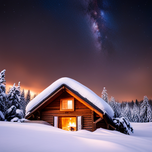 mountain cabin, nature, rustic, cozy, wooden, remote, solitude, landscape, panoramic, serene, peaceful, snow-capped mountains, warm fireplace, snowy, winter, cabin in the woods, log cabin, outdoor retreat, scenic view, tranquility, alpine, retreat, isolated, natural beauty, escape, majestic, surreal, misty, ethereal, hidden gem