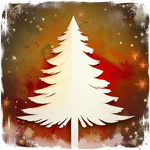 four Christmas tree, white background textured canva, oil vintage