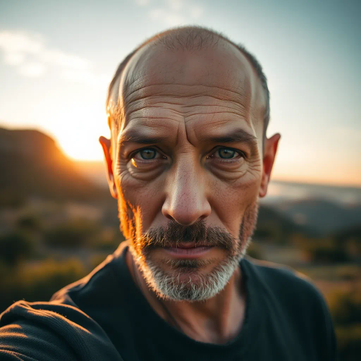 hyper-realism, intricate details, golden hour lighting, vibrant colors, smooth textures, high definition, natural landscapes, contemporary setting, dynamic composition, emotional depth, captivating gaze, modern realism, immersive storytelling, candid moments, atmospheric perspective, vivid contrast, lens focus, artistic depth, Henri Cartier-Bresson influence, realistic textures, emotive realism, classic portrait style