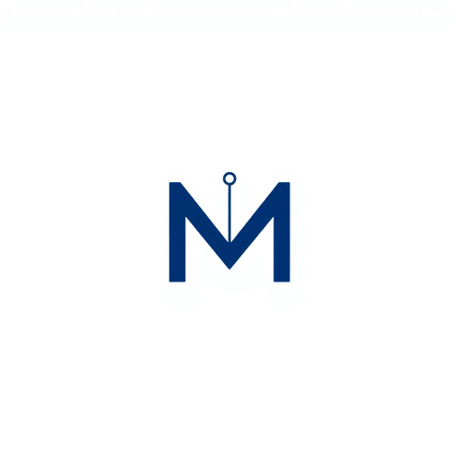 minimalist, bold, letter M, logo design, solid geometric shapes, V-shaped connectors, branching lines, hierarchy symbolism, indigo blue color palette, flat vector style, clean composition, modern SaaS branding, software aesthetics, white background, high-tech elegance, contemporary design, clarity, sleek presentation, geometric precision, corporate identity, monochromatic balance, visual hierarchy