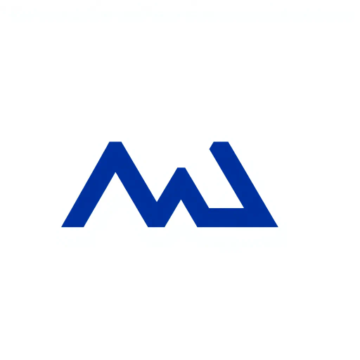 minimal M logo, perspective convergence, depth, hierarchy, solid indigo blue, geometric, modern tech design, flat vector, white background, Bauhaus influences, clean lines, symmetry, contemporary aesthetics, spatial innovation, futurism, precision, abstraction, innovative branding, structural elegance