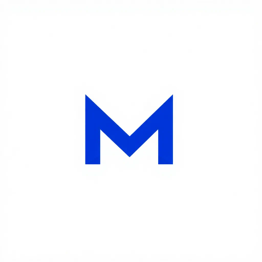 ultra minimalism, bold geometric design, clean lines, solid indigo color, #3D63DD, pure abstract letterform, modern vector aesthetics, white void background, symmetry, simplicity, mid-century modern influences, structural clarity, spatial balance, elegant composition, artistic reduction, iconic branding, visual harmony, shape exploration, vivid indigo contrast, negative space utilization, M letterform essence