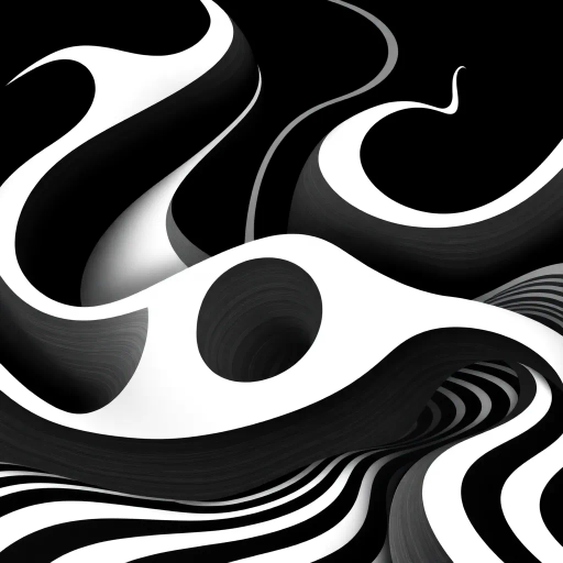 geometric shapes, intricate patterns, flowing lines, minimalist design, abstract expression, monochrome palette, dynamic movement, M.C. Escher influence, precise detailing, linear perspective, conceptual exploration, visual harmony, contour emphasis, spatial depth, contemporary influence, surreal geometry, optical illusion, mathematical artistry, avant-garde composition, abstract forms, pen and ink medium, black and white contrast, intersecting lines, detailed tessellation, fluid dynamics, rhythmic patterns, creative geometry, fine linework, subtle gradients, modern abstraction, artistic innovation, interlocking forms, infinite loops, Escherian landscapes, artistic paradox