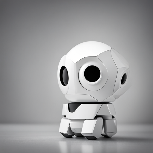 front-facing, tiny, cute, robot, geometric shapes, white background, digital-art, minimalist, sculpture, simplicity, light sources, texture