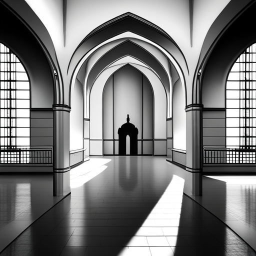 symbolic, masjid, rounded border, border shadow, clock, time, 04:10, caption, 7 minutes walking distance, location, photographic