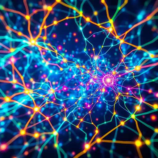 abstract, interconnected nodes, vibrant colors, complex networks, dynamic composition, neural pathways, Vincent van Gogh, futuristic, glowing neon lines, multi-dimensional space, cerebral structures, data visualization, intricate patterns, immersive depth, ethereal light, artificial intelligence, symbolic representation, cosmic influence, geometric precision, reflective surfaces, organic forms, innovative technology, flowing energy, spatial harmony, digital renaissance, cerebral intricacy