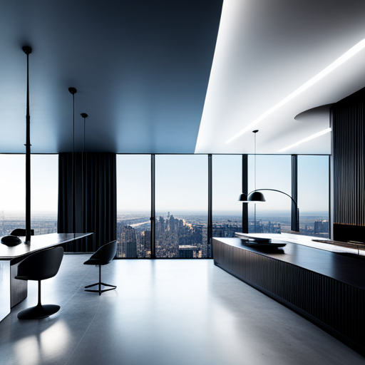 futuristic, sleek, minimalistic design, geometric shapes, metallic hues, monochromatic palette, high contrast, light and shadow, futuristic materials, contemporary composition, technology, innovation