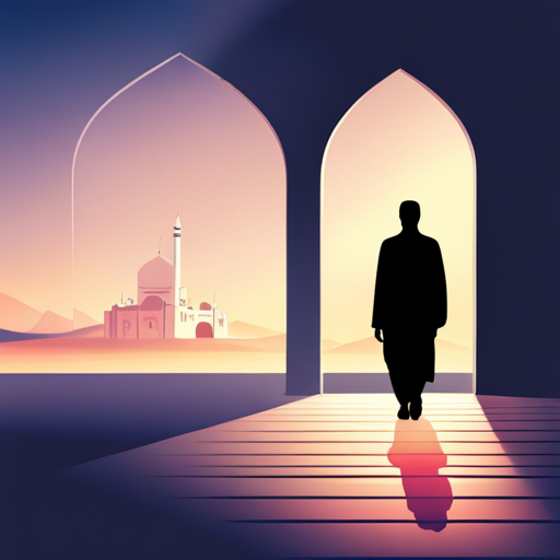 masjid symbol, border, shadow, 04:10, 7 minutes walking distance, app opening screen, time, location