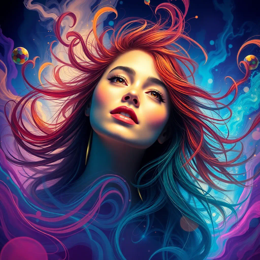 vibrant colors, dynamic composition, playful mood, photorealistic textures, soft lighting, youthful energy, surrealism, high contrast, vibrant hues, bold shapes, expressive brushwork, art nouveau influences, contemporary aesthetics, sensuality, intricate details, atmospheric depth, flowing lines, harmonious balance, modern influences, vivid imagination, evocative themes