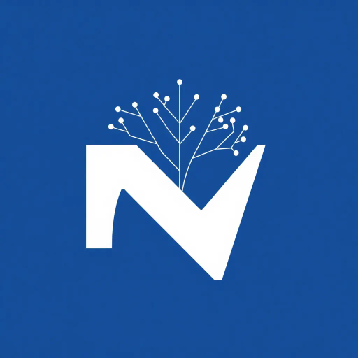 abstract letter M logo, parent node, child nodes, thin branching lines, tree hierarchy, indigo gradient, minimal vector design, white background, geometric abstraction, modernist influence, Bauhaus, clean lines, connection symbolism, hierarchical structure, conceptual design, negative space, visual balance, contemporary aesthetics