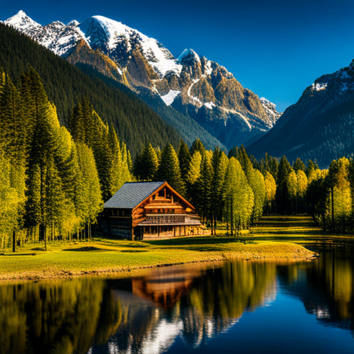 majestic, serene, landscape, peaceful, remote, solitude, cozy, rustic, wooden, cabin, mountains, nature, escape, retreat, tranquility, forest, trees, snow-capped, peaks, scenic