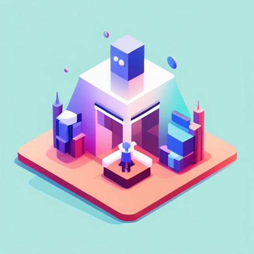 Isometric perspective, Plastic materials, Bot, App mascot, Geometric shapes, Vibrant colors, Low poly technique