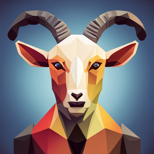 geometric shapes, vector, 3D modeling, low-poly, futuristic technology, artificial intelligence, small robot, goat features, abstract