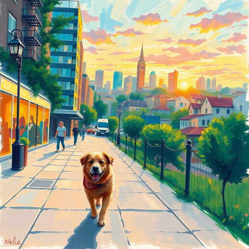 golden retriever, strolling peacefully, along a cobblestone path, Claude Monet influences, ethereal lighting, vibrant hues, rich textures, dynamic movement, pastoral scenery, Impressionist brushstrokes, warm sunset glow, emotional serenity, playful elegance, lush greenery, narrative composition, naturalistic detail, charming village, Timeless elegance, Edward Hopper's narrative style, vivid storytelling